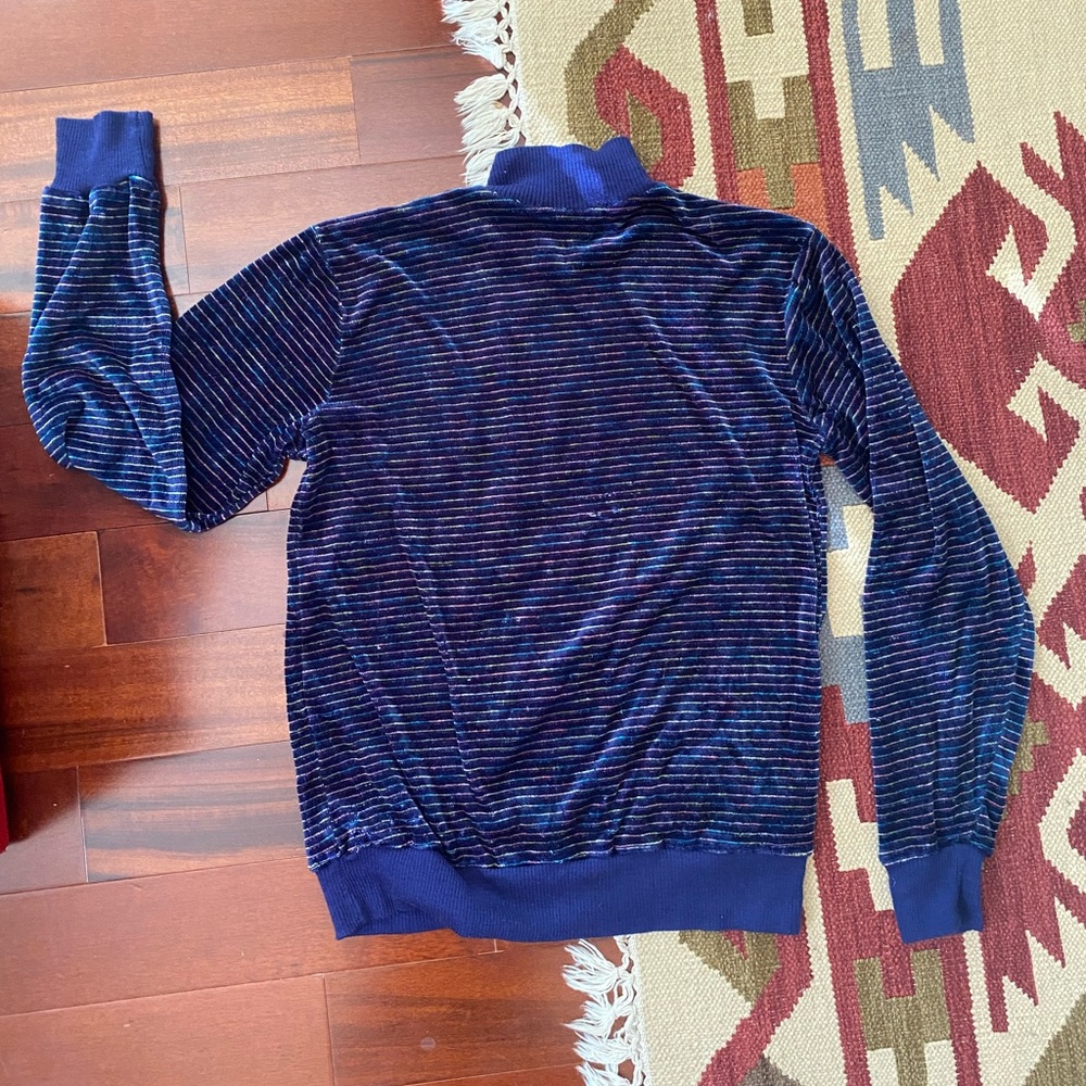 Velvet turtleneck long sleeve sweater, rainbow stripe detail